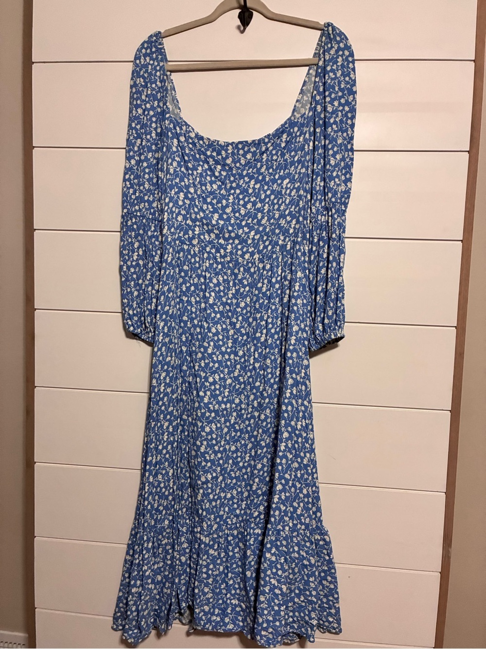 Reformation Mica ES Floral Marie Square Neck Midi Dress Blue Size 12 - Picture 9 of 14